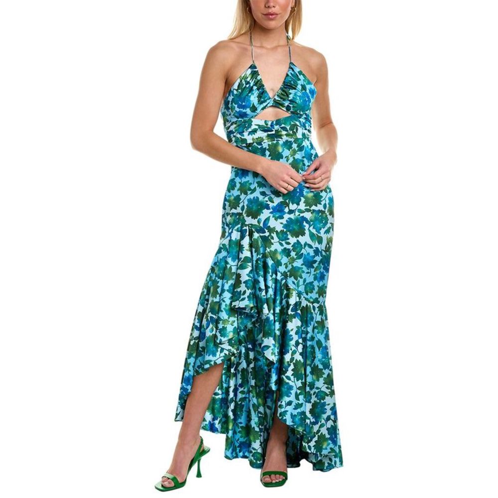 Amur Womens  Edie Tie-Neck Maxi Dress, Blue